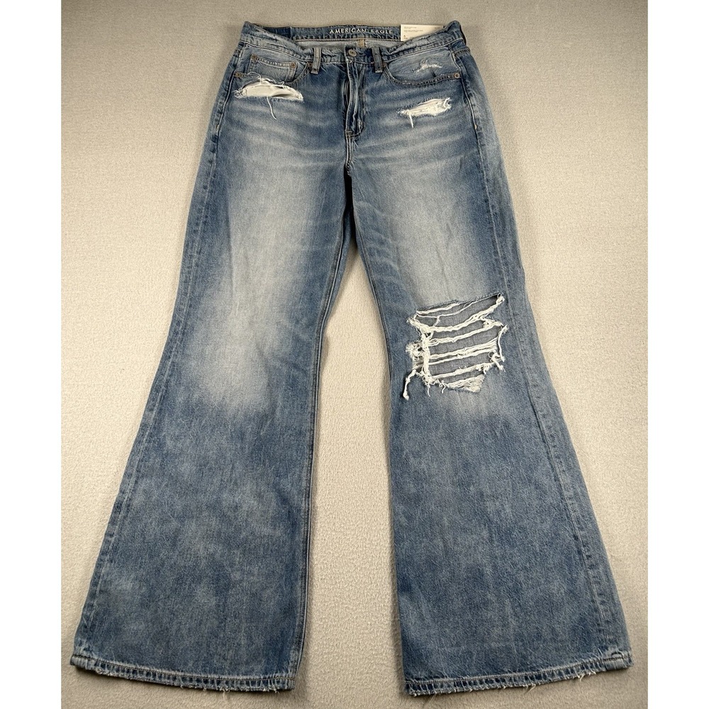 American Eagle Low Rise Baggy Flare Jeans Womens Size 6 Short Indigo Acid NWT